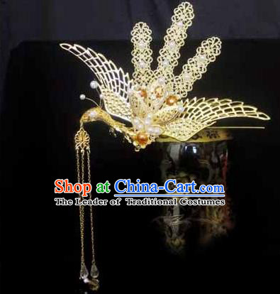 Traditional Handmade Chinese Ancient Classical Hair Accessories Bride Wedding Barrettes Phoenix Coronet, Hair Sticks Hair Jewellery, Hair Fascinators Hairpins for Women