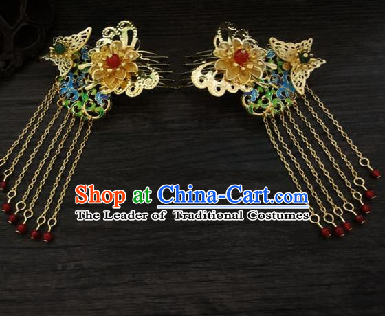 Traditional Handmade Chinese Ancient Classical Hair Accessories Barrettes Hairpin, Blueing Hair Sticks Hair Jewellery, Hair Fascinators Hairpins for Women