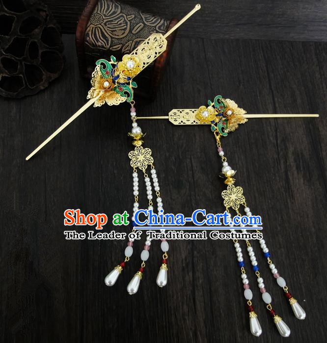 Traditional Handmade Chinese Ancient Classical Hair Accessories Barrettes Hairpin, Blueing Hair Sticks Hair Jewellery, Hair Fascinators Hairpins for Women