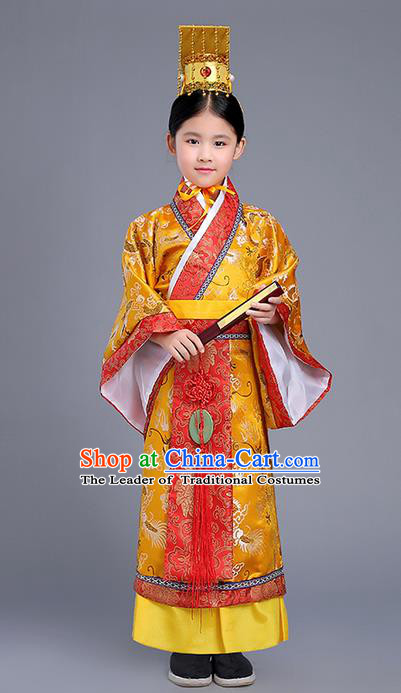 Traditional Ancient Chinese Imperial Emperor Costume, Chinese Han Dynasty Wedding Dress, Cosplay Chinese Imperial King Clothing Hanfu for Kid