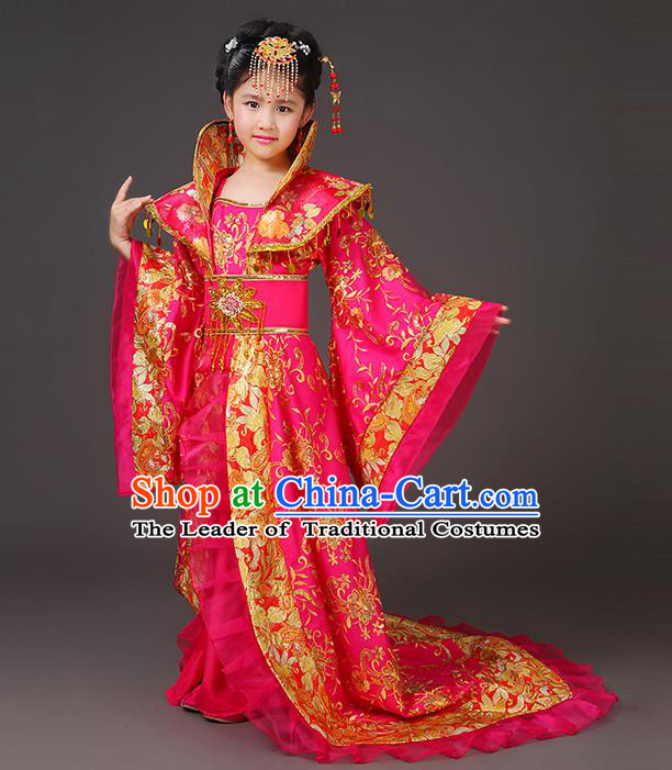 Traditional Ancient Chinese Imperial Emperess Costume, Chinese Wedding Dress, Cosplay Chinese Peri Imperial Princess Tailing Clothing Hanfu for Kids