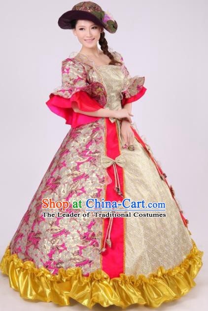 Traditional Ancient European Female Clothing, European Palace Court Juliet Stage Costumes and Hat Complete Set for Women