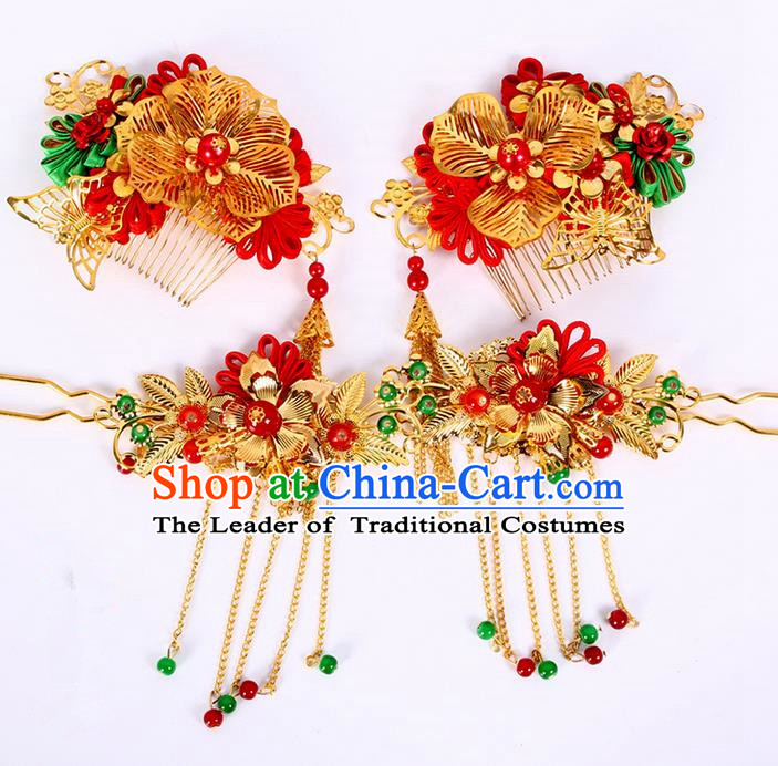 Traditional Handmade Chinese Ancient Classical Hair Accessories Barrettes Hairpin, Bride Wedding Hair Sticks and Earrings, Hair Fascinators Hairpins for Women