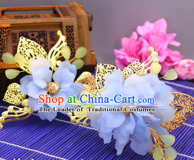 Traditional Handmade Chinese Ancient Classical Hair Accessories Barrettes Hairpin, Bride Wedding Silk Flower Hair Sticks, Hair Fascinators Hairpins for Women