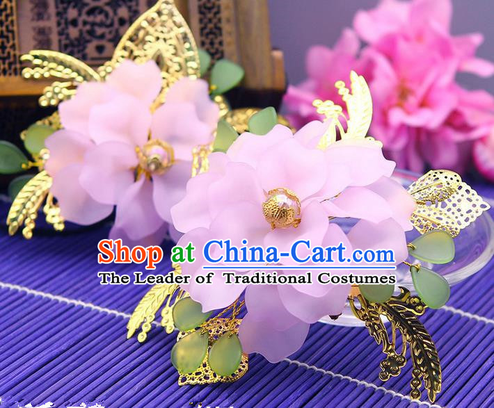 Traditional Handmade Chinese Ancient Classical Hair Accessories Barrettes Hairpin, Bride Wedding Silk Flower Hair Sticks, Hair Fascinators Hairpins for Women