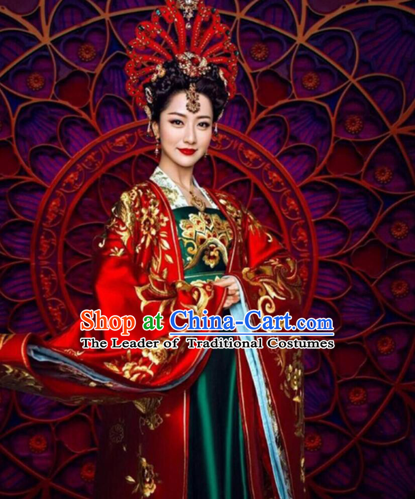 Traditional Ancient Chinese Imperial Emperess Costume, Chinese Tang Dynasty Wedding Dress, Cosplay Chinese Peri Imperial Princess Tailing Clothing Embroidered Hanfu Dress for Women