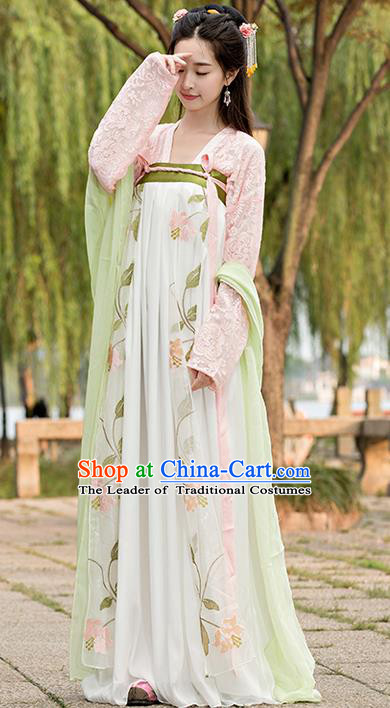 Traditional Ancient Chinese Imperial Princess Costume, Chinese Tang Dynasty Dance Dress, Cosplay Chinese Peri Imperial Princess Clothing Embroidered Hanfu Dress for Women