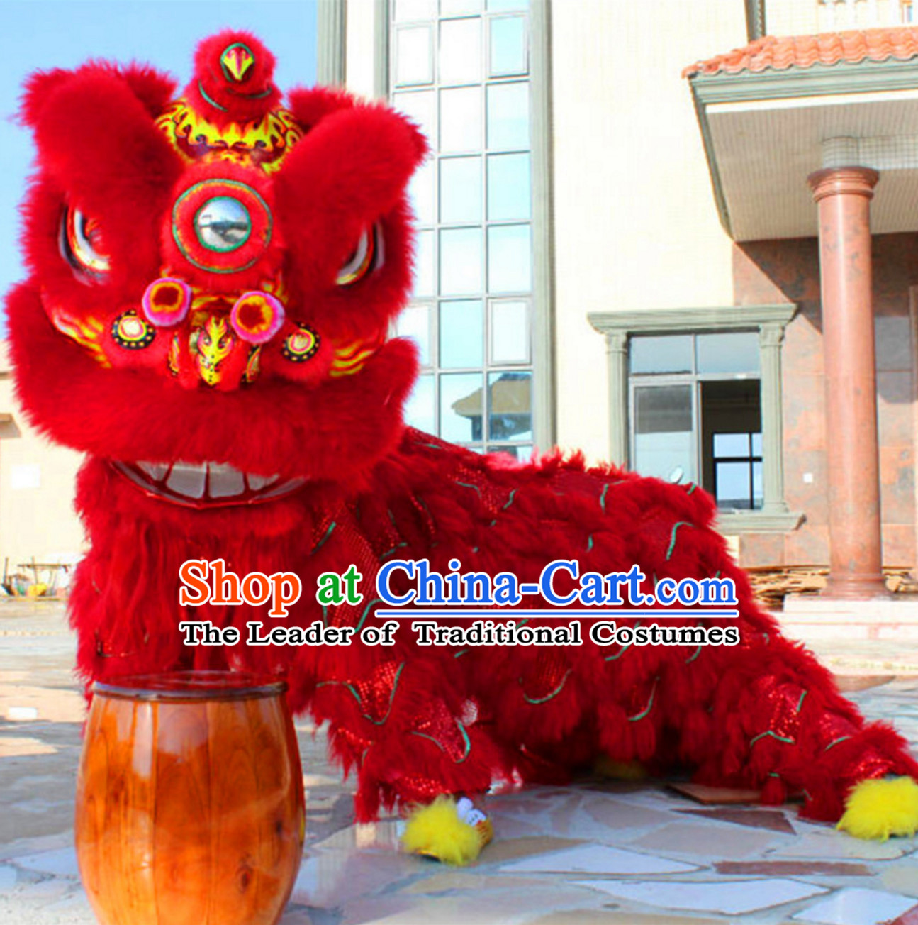 Chinese Folk Arts Natural Wool Lion Dance Costumes Complete Set