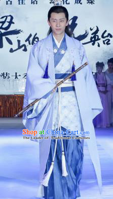 Traditional Ancient Chinese Male Costume, Chinese Han Dynasty Student Dress, Chinese Swordsman Embroidered Clothing for Men