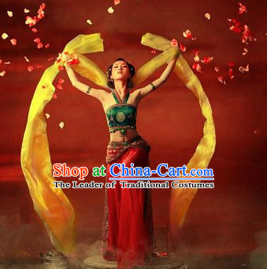 Traditional Ancient Chinese Dunhuang Flying Fairy Costume, Chinese Han Dynasty Dance Ribbon Dress, Cosplay Chinese Peri Imperial Empress Tailing Black Embroidered Clothing for Women