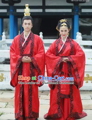 Traditional Ancient Chinese Imperial Emperess and Emperor Costume Complete Set, Chinese Han Dynasty Wedding Dress, Cosplay Chinese Imperial Tailing Clothing for Women for Men