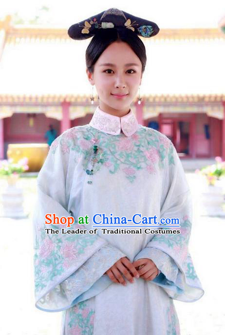 Traditional Ancient Chinese Imperial Princess Costume, Chinese Qing Dynasty Manchu Palace Lady Dress, Cosplay Chinese Manchu Minority Princess Embroidered Clothing for Women