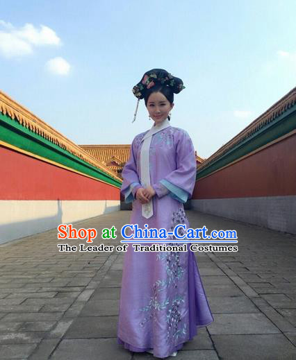 Traditional Ancient Chinese Imperial Princess Costume, Chinese Qing Dynasty Manchu Palace Lady Dress, Cosplay Chinese Manchu Minority Princess Embroidered Clothing for Women