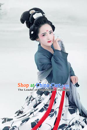 Traditional Ancient Chinese Imperial Emperess Costume, Chinese Tang Dynasty Palace Lady Dress, Cosplay Chinese Imperial Princess Ink Clothing Hanfu for Women