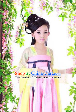 Traditional Ancient Chinese Imperial Consort Children Costume, Chinese Tang Dynasty Little Girl Dress, Cosplay Chinese Concubine Clothing Hanfu for Kids