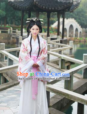 Traditional Ancient Chinese Imperial Emperess Cotton Costume, Chinese Han Dynasty Wedding Dress, Cosplay Chinese Peri Concubine Embroidered Hanfu Clothing for Women