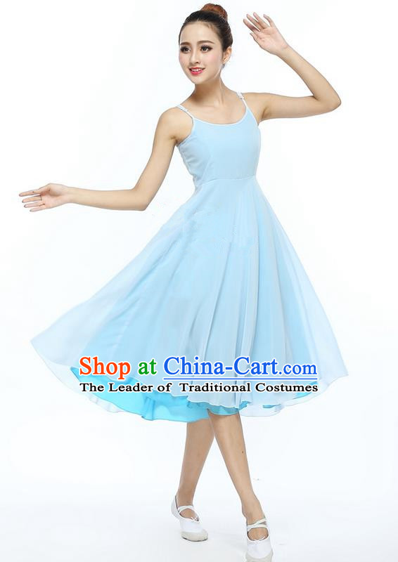 Traditional Modern Dancing Compere Costume, Women Opening Classic Chorus Singing Group Dance Dress, Modern Dance Classic Ballet Dance Blue Dress for Women