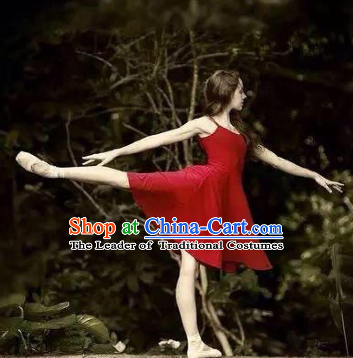 Traditional Modern Dancing Compere Costume, Women Opening Classic Chorus Singing Group Dance Dress, Modern Dance Classic Ballet Dance Red Dress for Women