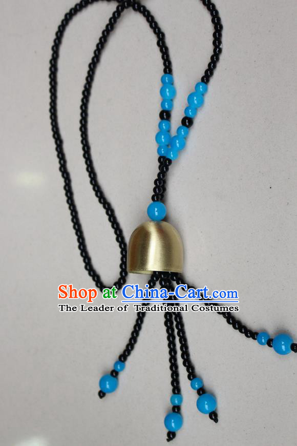 Traditional Chinese Miao Nationality Crafts Jewelry Accessory, Hmong Handmade Copper Bell Beads Tassel Pendant, Miao Ethnic Minority Avoid Evil Necklace Accessories Sweater Chain Pendant for Women