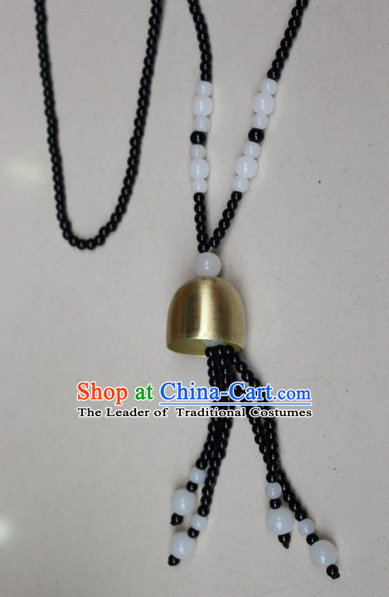 Traditional Chinese Miao Nationality Crafts Jewelry Accessory, Hmong Handmade Copper Bell Beads Tassel Pendant, Miao Ethnic Minority Avoid Evil Necklace Accessories Sweater Chain Pendant for Women