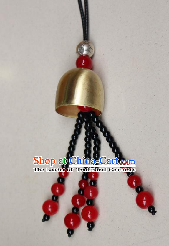 Traditional Chinese Miao Nationality Crafts Jewelry Accessory, Hmong Handmade Copper Bell Beads Tassel Pendant, Miao Ethnic Minority Avoid Evil Necklace Accessories Sweater Chain Pendant for Women