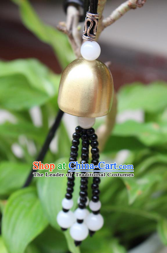 Traditional Chinese Miao Nationality Crafts Jewelry Accessory, Hmong Handmade Copper Bell Beads Tassel Pendant, Miao Ethnic Minority Avoid Evil Necklace Accessories Sweater Chain Pendant for Women