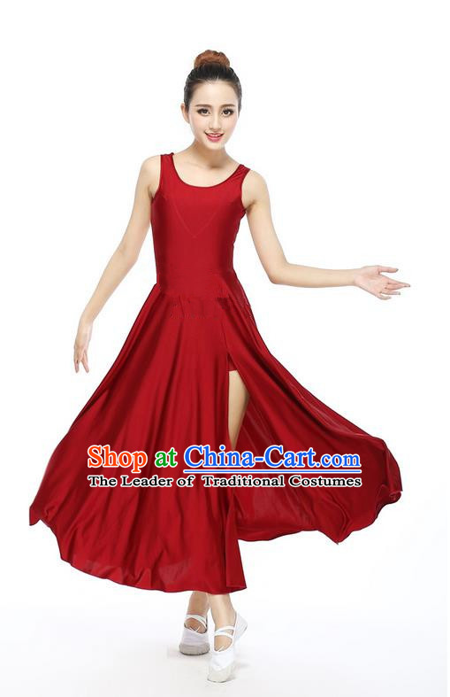 Traditional Modern Dancing Compere Costume, Women Opening Classic Chorus Singing Group Dance Dress, Modern Dance Classic Ballet Dance Wine Red Big Swing Dress for Women