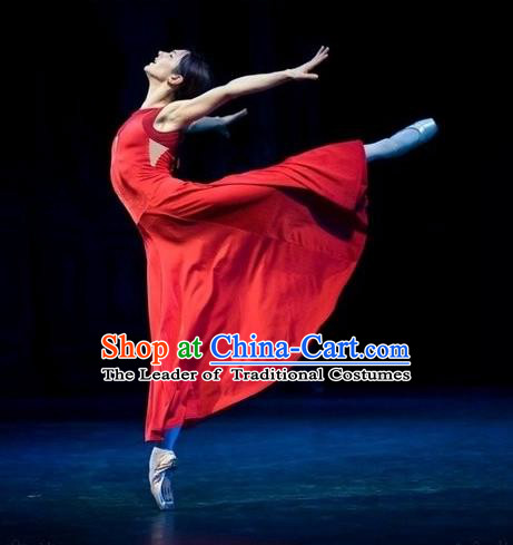 Traditional Modern Dancing Compere Costume, Women Opening Classic Chorus Singing Group Dance Dress, Modern Dance Classic Ballet Dance Red Dress for Women