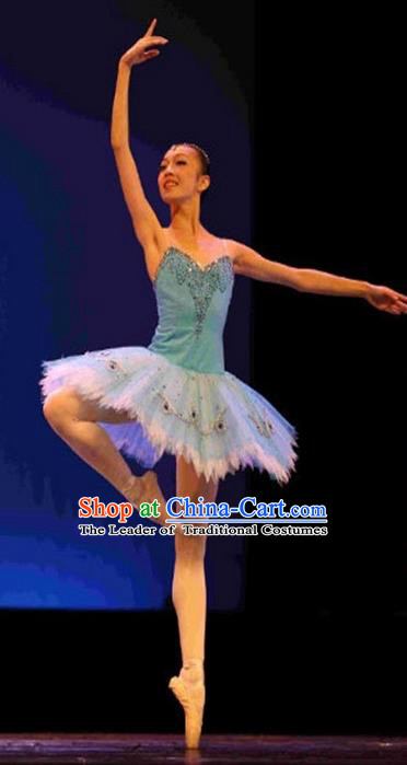 Traditional Modern Dancing Compere Costume, Opening Classic Chorus Singing Group Dance Bubble Dress Tu Tu Dancewear, Modern Tutu Dance Classic Ballet Dance Blue Elegant Veil Dress for Women