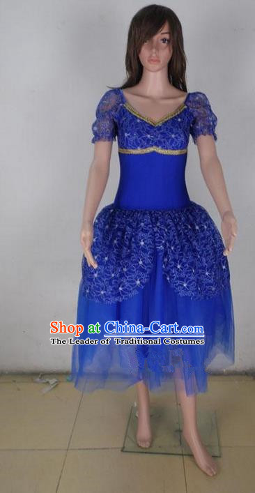 Traditional Modern Dancing Compere Costume, Female Opening Classic Chorus Singing Group Dance Blue Bubble Dress Tu Tu Dancewear, Modern Dance Classic Ballet Dance Elegant Dress for Women