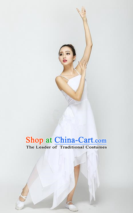 Traditional Modern Dancing Compere Costume, Female Opening Classic Chorus Singing Group Dance White Ballet Dancewear, Modern Dance Big Swing Dress Classic Latin Dance Elegant Clothing for Women