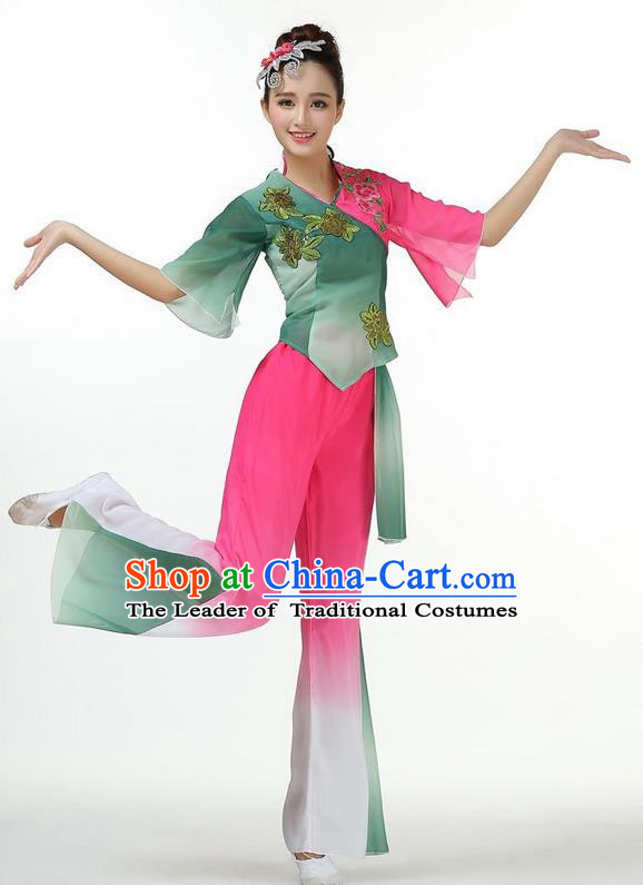 Traditional Chinese Yangge Fan Dancing Costume, Folk Dance Yangko Mandarin Sleeve Blouse and Pants Uniforms, Classic Lotus Dance Elegant Dress Drum Dance Clothing for Women