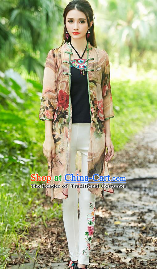 Traditional Ancient Chinese Tangsuit Costume, Elegant Hanfu Cappa Clothing, China Style Tang Suit Paiting Peony Red Cardigan Clothing for Women