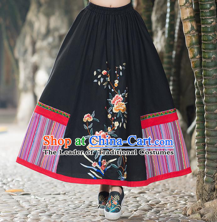 Traditional Ancient Chinese Tangsuit Skirt Costume, Elegant Hanfu Dress, China National Tang Suit Embroidered Black Bust Skirt for Women