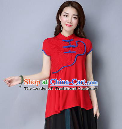 Traditional Ancient Chinese National Costume, Elegant Hanfu Shirt, China Tang Suit Mandarin Collar Red Blouse Cheongsam Upper Outer Garment Clothing for Women