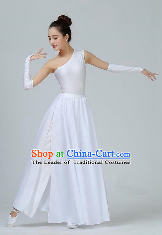 Traditional Modern Dancing Costume, Opening Classic Chorus Singing Group Dance White Single Shoulder Dress, Modern Dance Classic Ballet Dance Latin Dance Dress for Women