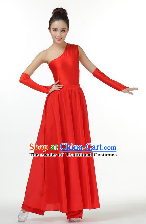 Traditional Modern Dancing Costume, Opening Classic Chorus Singing Group Dance Red Single Shoulder Dress, Modern Dance Classic Ballet Dance Latin Dance Dress for Women