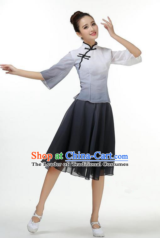 Traditional Modern Dancing Costume, Opening Classic Chorus Singing Group Dance Big Swing Black Short Cheongsam Silk Dress, Modern Dance Classic Ballet Dance Latin Dance Dress for Women