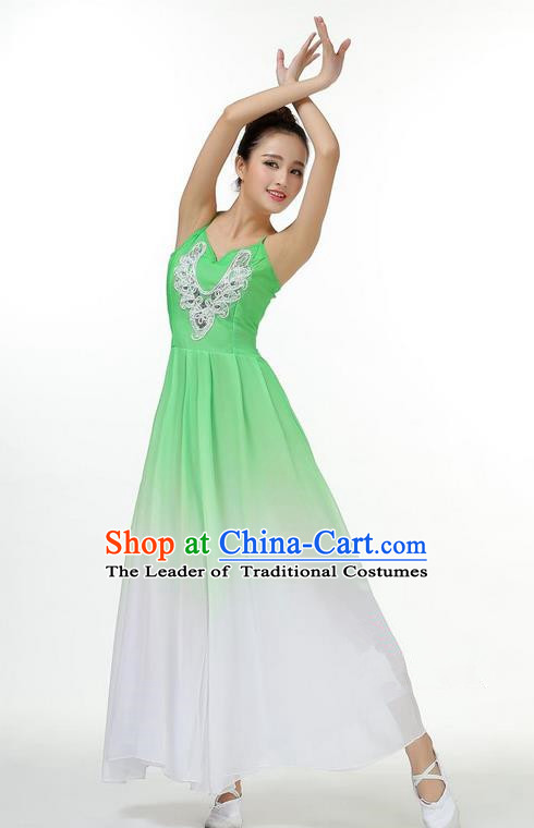 Traditional Modern Dancing Costume, Opening Classic Chorus Singing Group Dance Big Swing Green Dress, Modern Dance Classic Ballet Dance Latin Dance Dress for Women