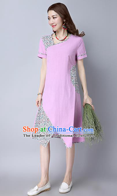 Traditional Ancient Chinese National Costume, Elegant Hanfu Printing Dress, China National Minority Tang Suit Cheongsam Upper Outer Garment Pink Dress Clothing for Women