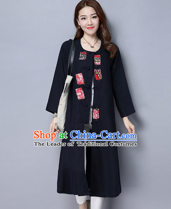 Traditional Ancient Chinese National Costume, Elegant Hanfu Coat, China Tang Suit Plated Buttons Black Long Coat, Upper Outer Garment Dust Coat Clothing for Women