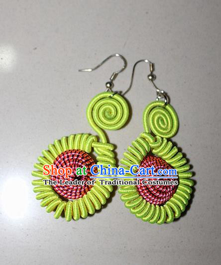 Traditional Chinese Miao Nationality Crafts Jewelry Accessory Classical Earbob Accessories, Hmong Handmade Kinking Palace Lady Earrings, Miao Ethnic Minority Weave Eardrop for Women