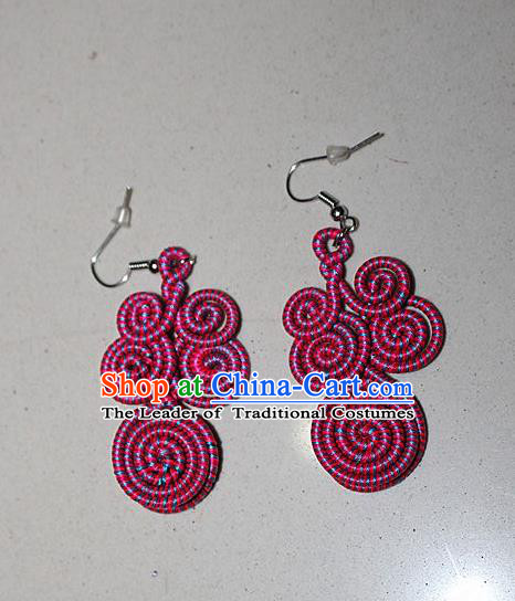 Traditional Chinese Miao Nationality Crafts Jewelry Accessory Classical Earbob Accessories, Hmong Handmade Kinking Palace Lady Round Earrings, Miao Ethnic Minority Weave Eardrop for Women