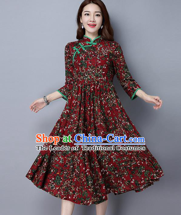 Traditional Ancient Chinese National Costume, Elegant Hanfu Slant Opening Plated Buttons Red Dress, China Tang Suit Cheongsam Dress Upper Outer Garment Dress Clothing for Women