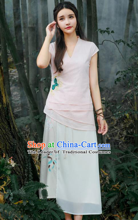 Traditional Chinese National Costume Pleated Skirt, Elegant Hanfu Painting Chiffon Dress, China Tang Suit Bust Skirt for Women