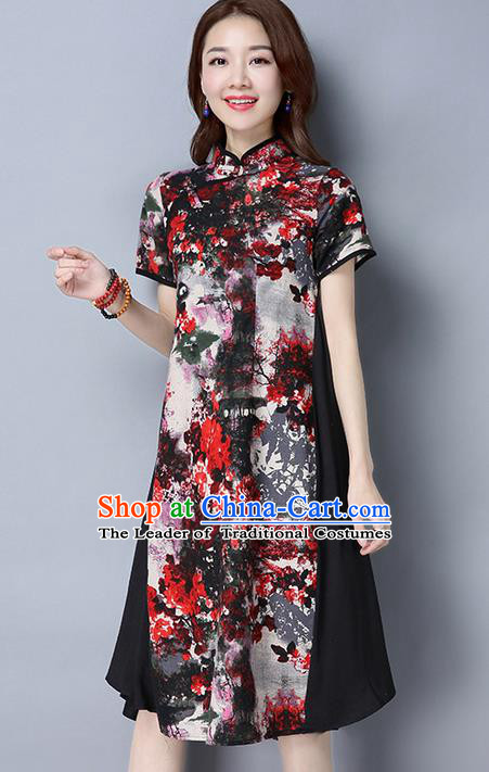 Traditional Ancient Chinese National Costume, Elegant Hanfu Mandarin Qipao Printing Dress, China Tang Suit Chirpaur Republic of China Cheongsam Upper Outer Garment Elegant Dress Clothing for Women