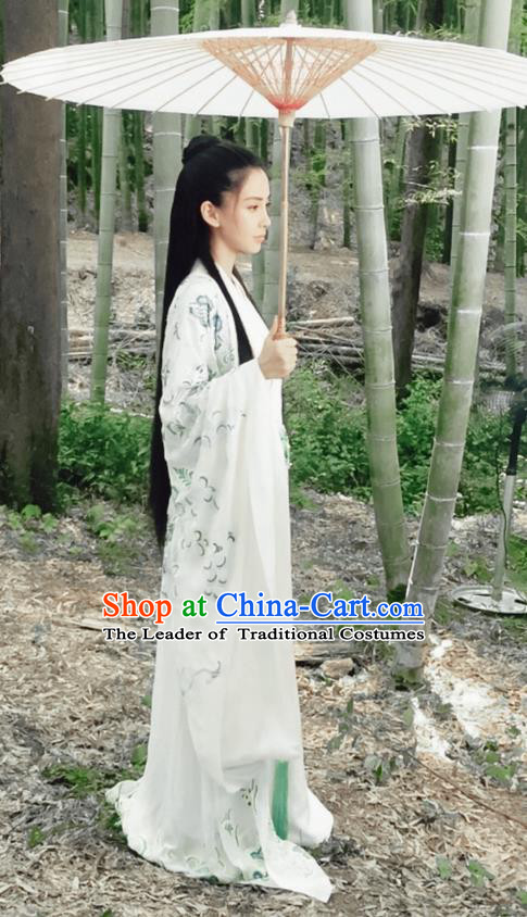 Traditional Ancient Chinese Elegant Female Swordsman Costume, Chinese Warring States Period Dynasty Fairy Dress, Cosplay Princess Chinese Nobility Hanfu Trailing Embroidered Clothing for Women