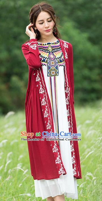 Traditional Ancient Chinese National Costume, Elegant Hanfu Red Cardigan, China Tang Suit Embroidery Cape, Upper Outer Garment Dust Coat Cloak Clothing for Women