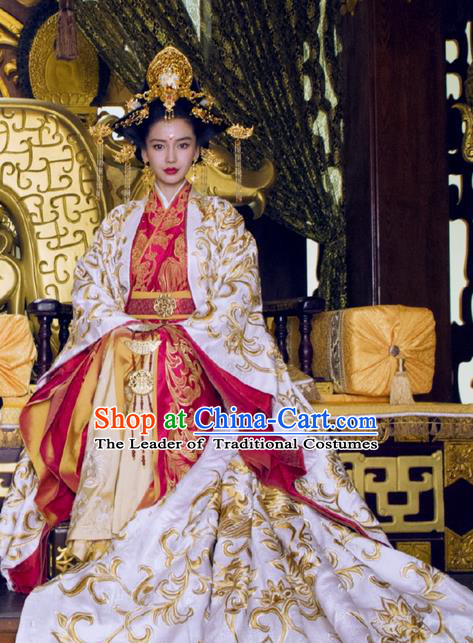 Traditional Ancient Chinese Elegant Imperial Empress Costume, Chinese Warring States Period Dynasty Imperial Queen Dress, Chinese Cosplay Palace Kaiserin Nobility Hanfu Tailing Embroidered Clothing for Women