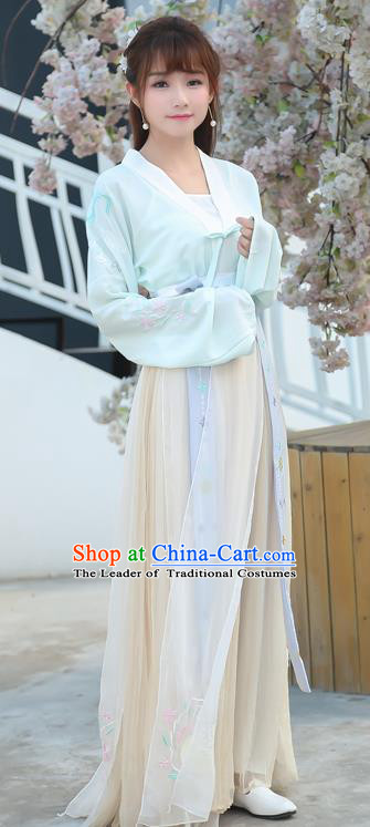 Traditional Ancient Chinese Costume, Elegant Hanfu Clothing Embroidered Slant Opening Blouse and Dress, China Ming Dynasty Young Lady Elegant Cardigan Blouse and Skirt Complete Set for Women